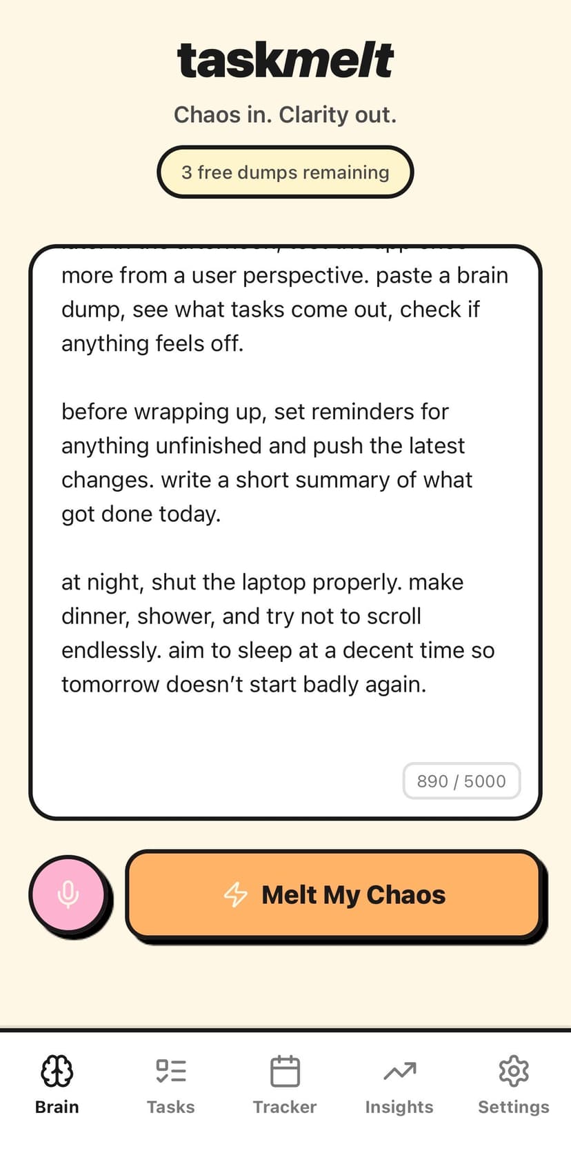 taskmelt brain dump interface